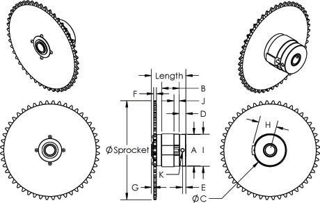 1478 Indexing Sprocket Clutch, R. Funk # A8523, Dimensions